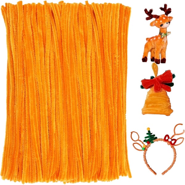 180 stk. chenille piperensere, oransje piperensere, julepiperensere chenille stilker for DIY kunst, håndverk og dekorasjoner (go