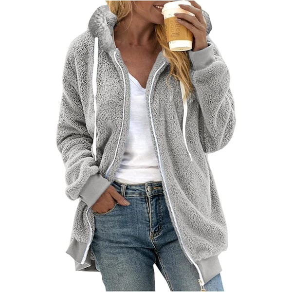 Dames Vinter Fuzzy Fleece Jakke Med Lynlås Lomme Løstsiddende Jakke Dames Tøj Teddy Fleece Jakke Langærmet Vinterjakke Yderbeklædning Streetwear X16 Grå X16 Grey M