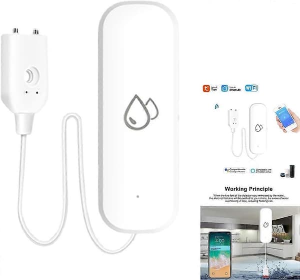 2-pack Smart Vattenläckagesensor, Tuya WiFi App Alarm & Notifiering [JUN]