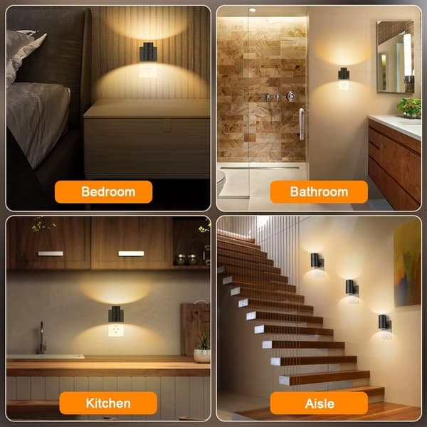 Moderne Plug-In LED Nattlamper 2-pakning, Varmhvit & Bevegelsessensor[JUN]
