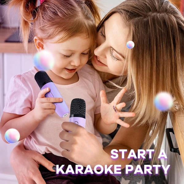 Mini Karaoke-maskin, Bärbar Bluetooth-högtalare med 2 Trådlösa Mikrofoner, Leksaker Födelsedagspresenter för Småbarn Tonåringar (Lila) Purple