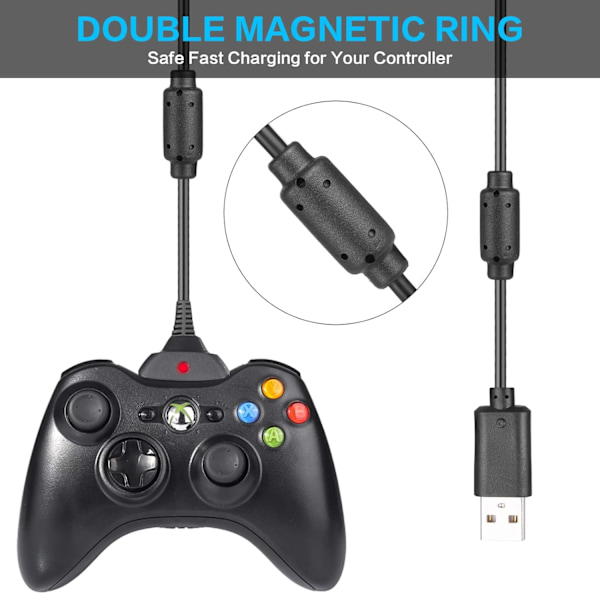 Laderkontroller, USB-ladekabel kompatibel med Microsoft Xbox 360 Slim-kontrollere