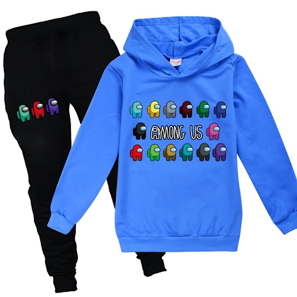 Kids Game Among Us Genser Hoodie Bukser Treningsdress Sett Trendy Blå bule 130cm