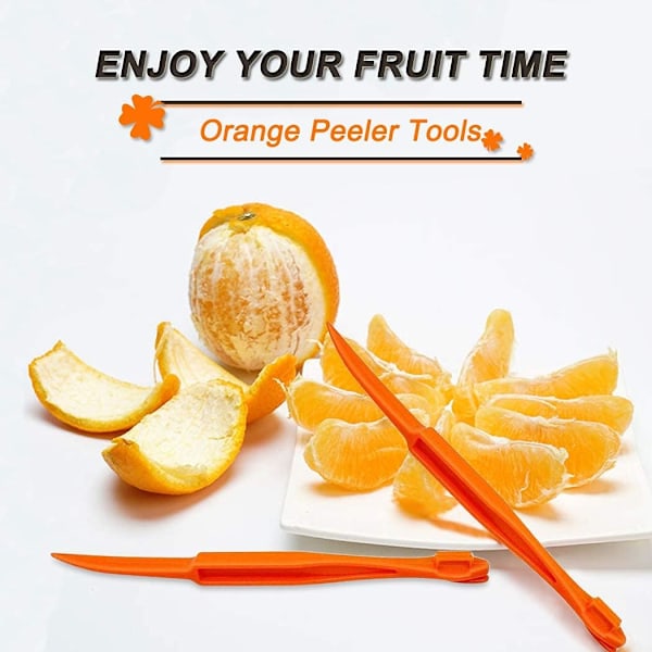 2 st apelsinskalare i orange plast, citrusöppnare, enkel att öppna