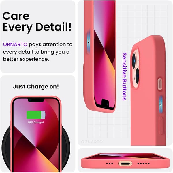 Flytende silikondeksel til iPhone 13 6.1\" - Ultratynn støtsikker helkroppsbeskyttelse[JUN] Pink grapefruit