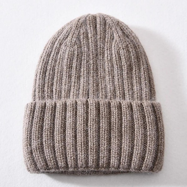 Vinterhue i silke og satin, unisex, tyk og chunky, stribet, varm, blød, højkvalitets cashmere, strikket hue Brown