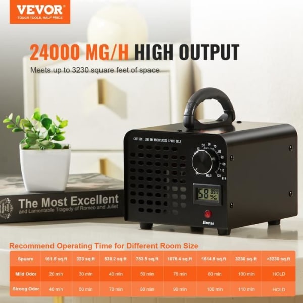 Ozongenerator - VEVOR - Luftrenare Ozongenerator 24000 mg-h med timer 0-120 min