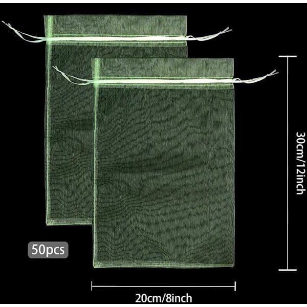 100 st Druvskyddspåsar, 30x20cm, Organzapåsar, Fruktskyddspåse, Nät mot Insekter, Skydd och Anti-Pest för Trädgård (Grön)