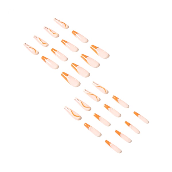 24-pack dampressade naglar falska långa färgblockslinjer Orange W