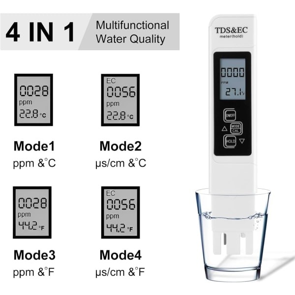 3-i-1 Digital Vandtester med Baggrundsbelysning til Drikkevand, Pool, Akvarium[JUN]