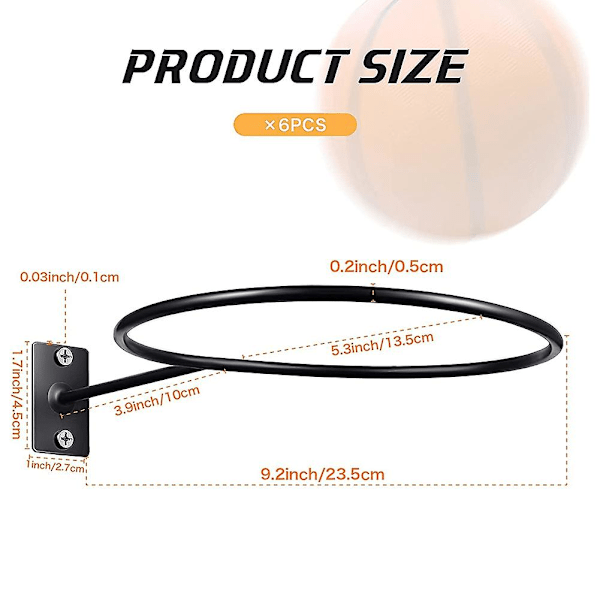 6-pak veggmontert ballholder for basketballfotball volleyball