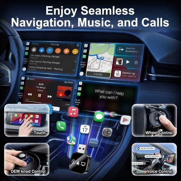Trådløs CarPlay- og Android Auto-adapter for iPhone- og Android-telefoner [JUN] black