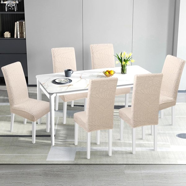 4-pack Julstolsöverdrag, Stretch, Avtagbar Tvättbar Matstol Leaves-Beige Leaves-beige 6