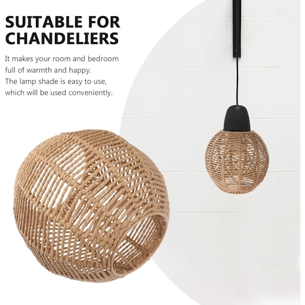 Vævet Lampeskærm Retro Rattan Kurve Loftslampe