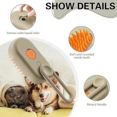 Dampbørste til kæledyrspleje til hunde og katte med massage [JUN] brown white
