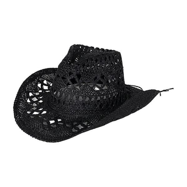 Ventilated Hollow Round Foldable Western Cowboy Beach Hat Photo Prop Black