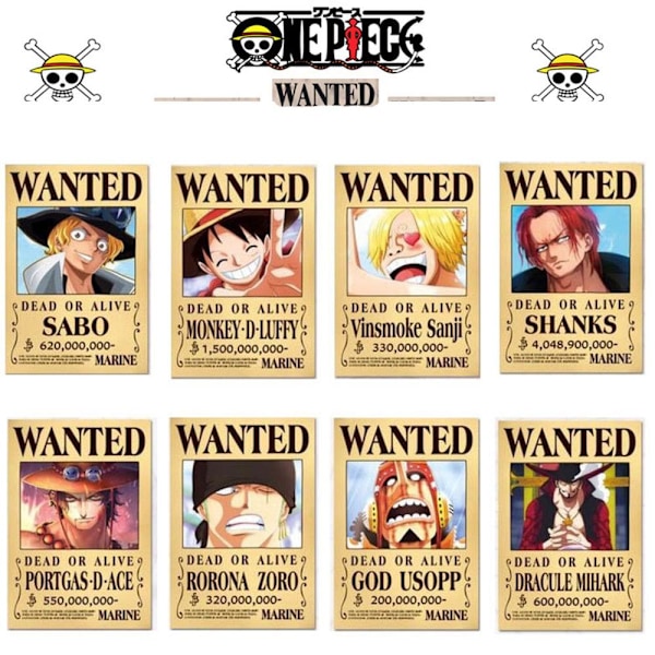 24 st Anime-affischer One Piece Type 1 (29 x13 CM)