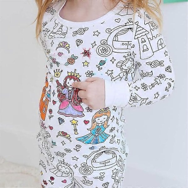 Kreativa barnens DIY graffiti pyjamas hemmakläder set, måla dina egna pyjamasfärger för pojkar och flickor - Xin A Little Princess A Little Princess 2-3Years
