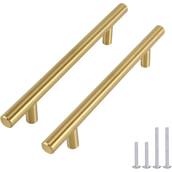 10-pack Guld Handtag för Köksmöbler, Skåpshandtag i Mässing, Borstad Mässing Rostfritt Stål Handtag för Lådor, C/C 128 mm
