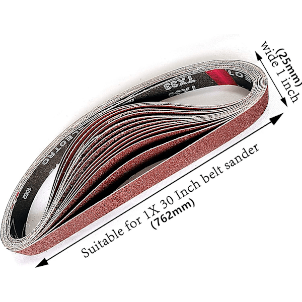 Slipbånd 25 x 762 mm | 15 stk. slipebånd | Sett med 3x korn 80/120/150/240/400 stk. for båndslipemaskiner