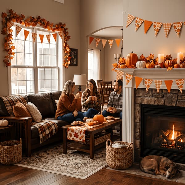 Høstgresskar Lønneblad Trekantflaggbanner for Høstbryllup Bursdager Hagepynt Thanksgiving-fest 28pcs