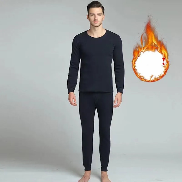 Högkvalitativa vinterlångkalsonger för män, termiskt set, tunn fleece, elastiskt material, mjuk, rundhalsad undertröja + kalsonger, grå Gray 4XL 90-100kg