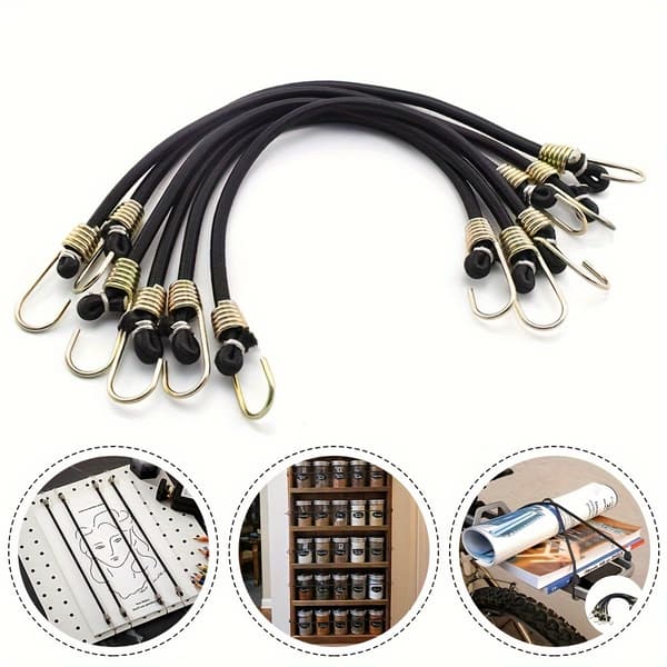 10 tommer elastiksnore med kroge, 12 stk. sorte 12pcs Black