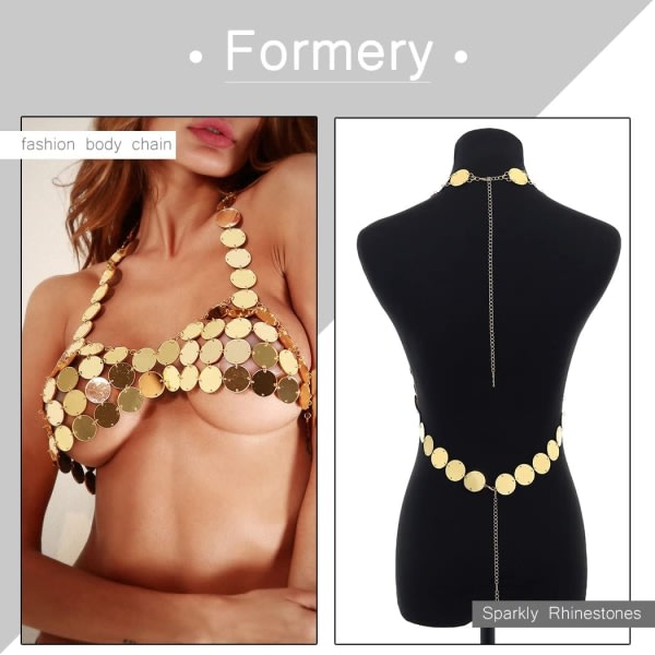 Paljett Bikini Body Chain Guld Halter Crop Top BH-kedjor 5660 | Fyndiq