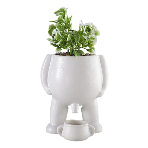 Pissekrukke med Simuleret Plante - Snygg Dekorativ Potte til Soveværelse, Terrasse og Skrivebord White