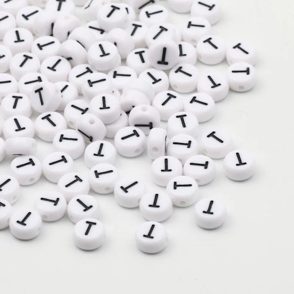 7x4mm Akryl Alfabet Bogstav Perler til DIY Smykkefremstilling 50/100/200 stk.[JUN] T