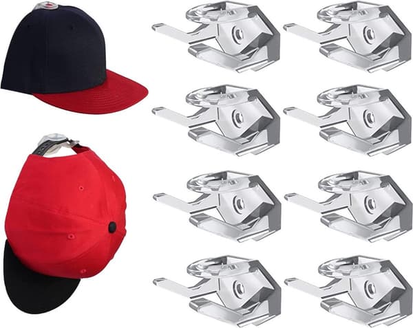 Hat Rack, Set of 8 - Wall Mounted Hat Holders - Hat Hooks - With Screws and Tape - Two Installation Methods - Hat Rack, Clothes Hanger