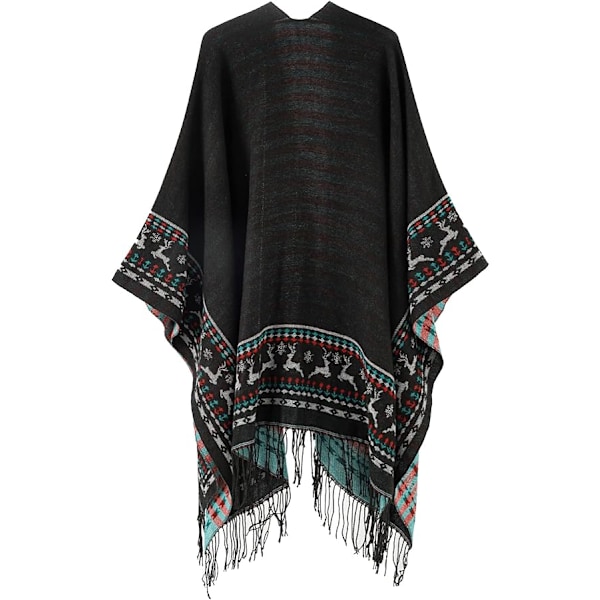1 stk. sort fleece poncho damefrakke retro åben kvinde vinter