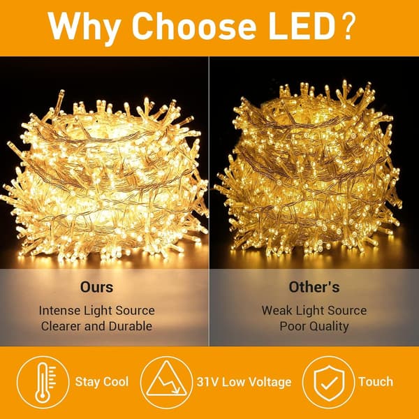 25M 1000 LED Udendørs Lyskæde, 8 Tilstande Varm Hvid Lys[JUN]
