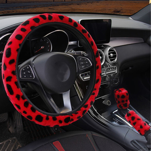 3 st / set Leopard Fluff Plysch rattöverdrag Red