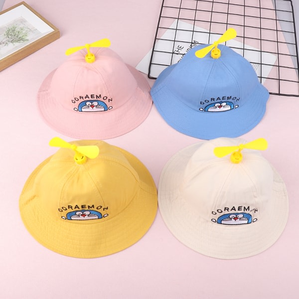 Doraemon Liten Propeller Barn Baby Fiskare Hatt Mesh Cap Beige