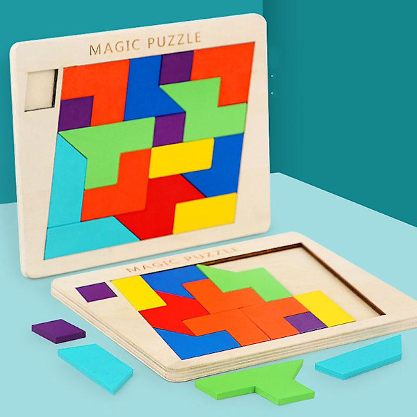 Träpusselform Block Tangram Hjärnteaser Leksak Geometri Logik IQ-spel Färg Hjärta Color heart Large