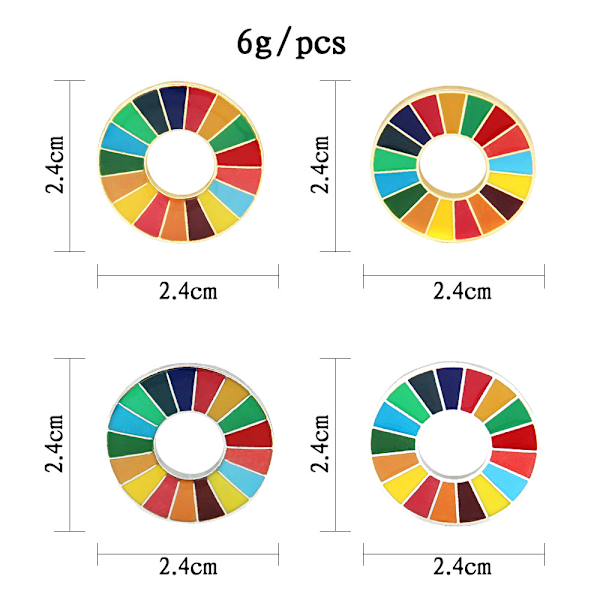 17 fargede FN SDG-pins (gull, sølv)