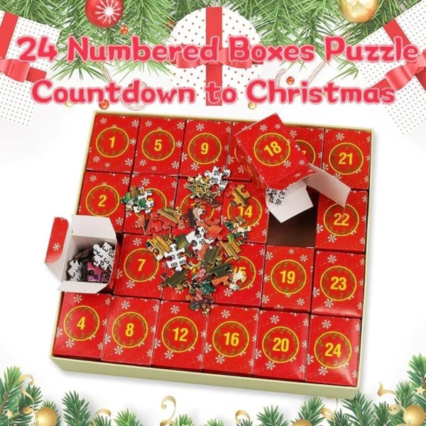 Puzzle Julekalender 2024, 1008 puslespilsbrikker 24 dages jule nedtællings julekalendere