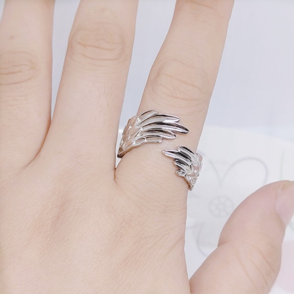 925 Silver Angel Wing Finger Ring Öppna Ringar Justerbar Kvinna
