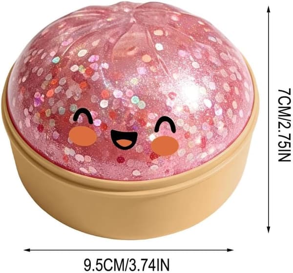 4 tum Jumbo Glitter Regnbåge Dumpling Stressavlastande Sensorisk Leksak med Ångkorg, Långsamt Stigande Dekompression Dumplings för Vuxna och Barn pink