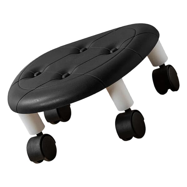 Round Low Rolling Stools Faux Leather Universal Wheels Small Rolling Stool Swivel Stool High Weight Capacity for Home Black[JUN]