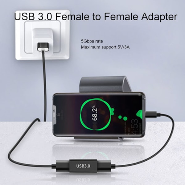 USB-hunn til hunn-adapter, 3-pakning, USB 3.0-adapterforlengelse C