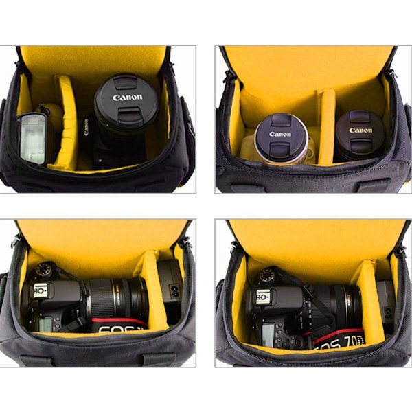 Kova olkalaukku kameralaukku yhteensopiva Nikon D3500/Canon EOS M50, EOS 4000D, 2000D/Sony/Panasonic SLR DSLR -kameran/objektiivin kanssa. (L, Black & Yellow
