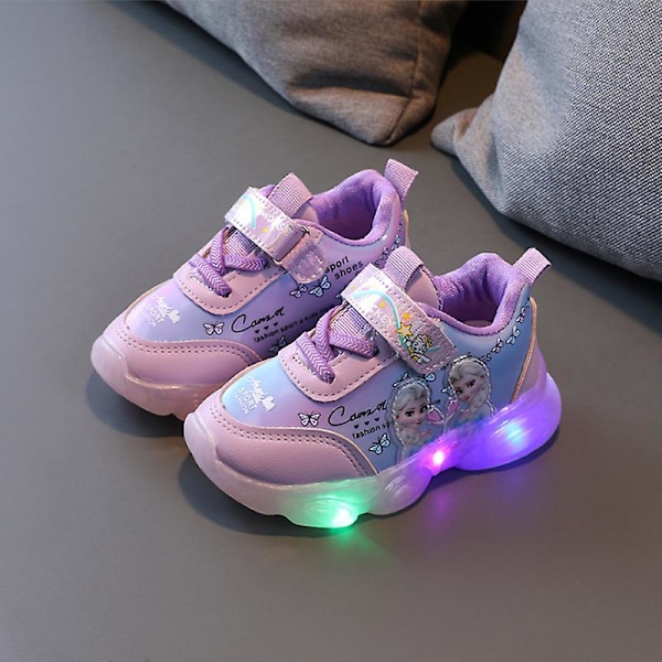 Frozen Elsa Mesh LED Lysende Sneakers Børnesko Sommer Efterår Purple1 Purple1 31