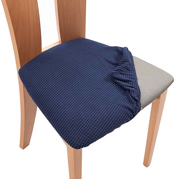 Yksinkertainen tuolinpäällinen keittiöön ruokailutilaan venyvä tyynynpäällinen suoja koristeellinen tuolinpäällinen venyvä irrotettava (tummansininen, 4) Navy Blue ,4PCS