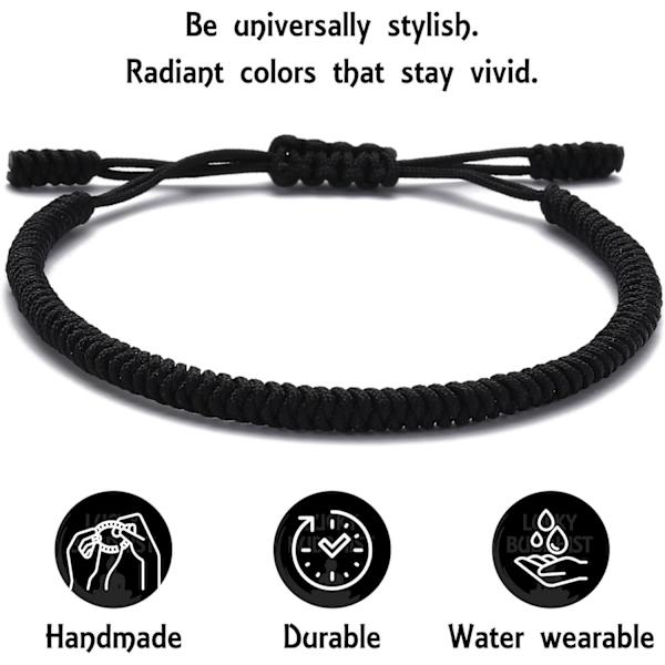 Tibetanskt handgjort justerbart flätat rep Chakra-armband för kvinnor Män Tonåringar Vänskapsgåva[JUN] Black