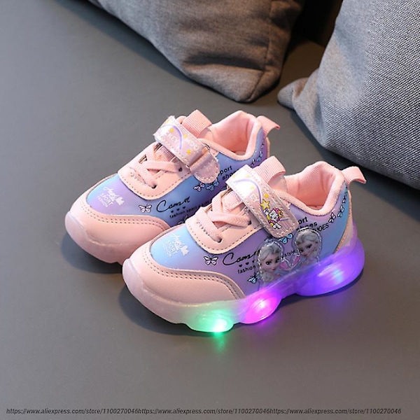 Frozen Elsa Mesh LED Lysende Sneakers Børnesko Sommer Efterår Purple1 Purple1 31
