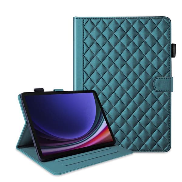 Samsung Galaxy Tab S10 FE+ Læder Etui med Rombe Mønster[JUN] Mörkgrön