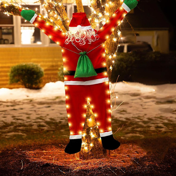 Stor Julhängande Tomte Dekoration, Klättrande Söta Bomullsfylld Hängande Tomte med LED Varm Ljus