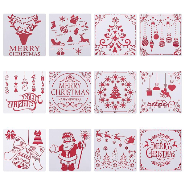 12 stk Lagringssjablonger Scrapbooking Maling Mal Merry